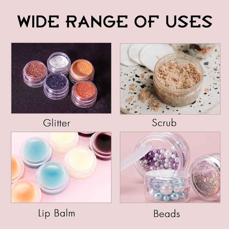 Clear Sample Containers - 200 Count 3g Lip Balm Jars with Lids & Mini Spoons | Includes 200 Labels