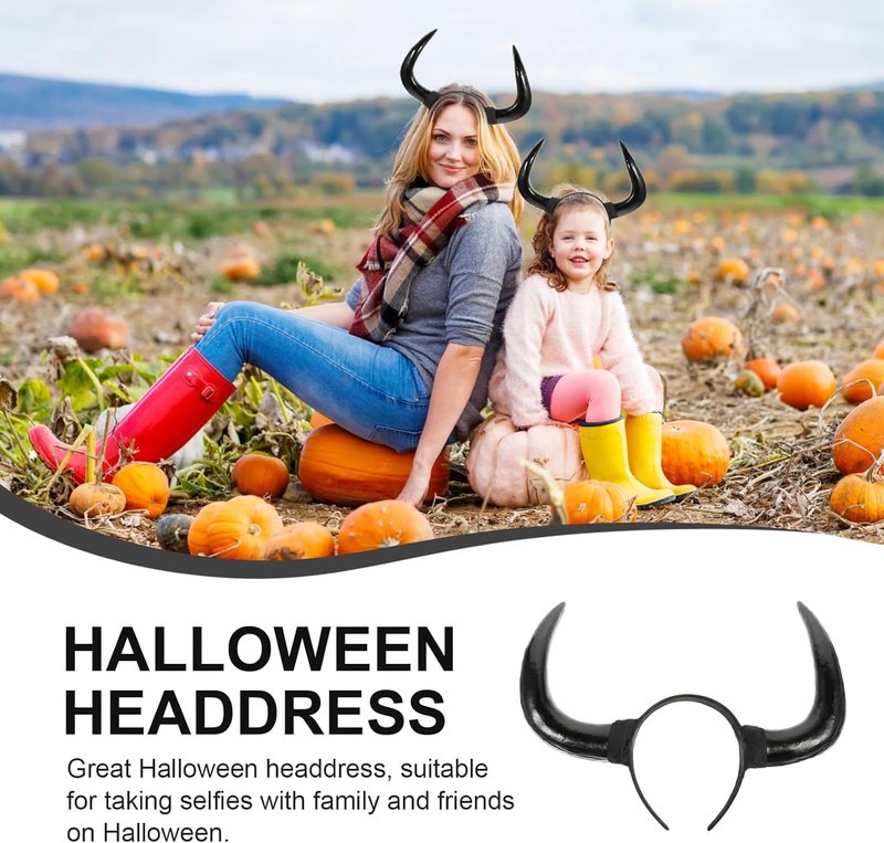Horn Headband - Black Devil Ox Horn Costume Accessory for Halloween | Unisex Party Headpiece