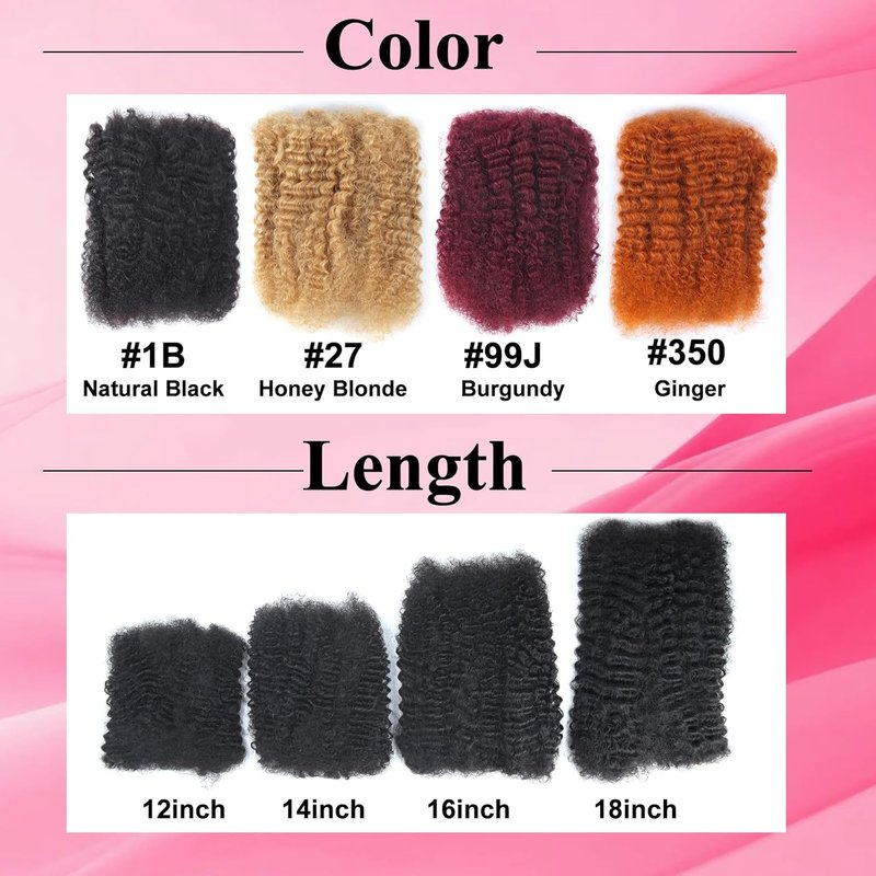 Afro Kinky Curly Human Hair Bulk - 18 Inch 50g Bundle for Braids | No Weft Dreadlock Extensions in Natural Black