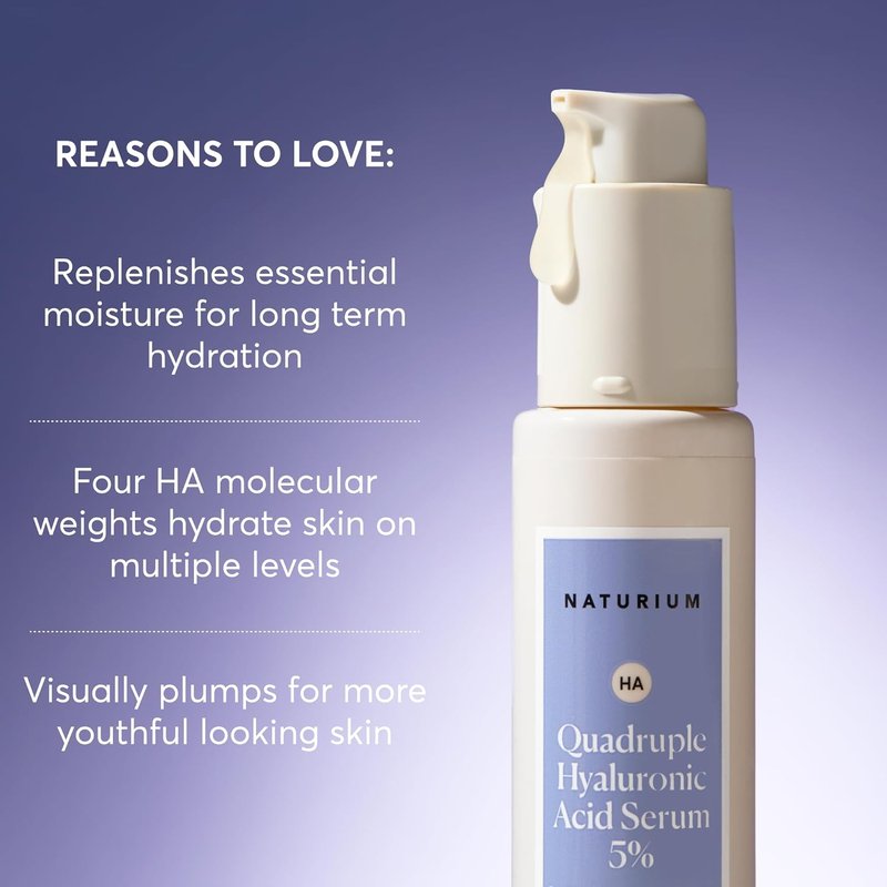 Naturium Quadruple Hyaluronic Acid Serum - Hydrating & Plumping Anti-Aging Face Serum | Fragrance-Free, 1 oz