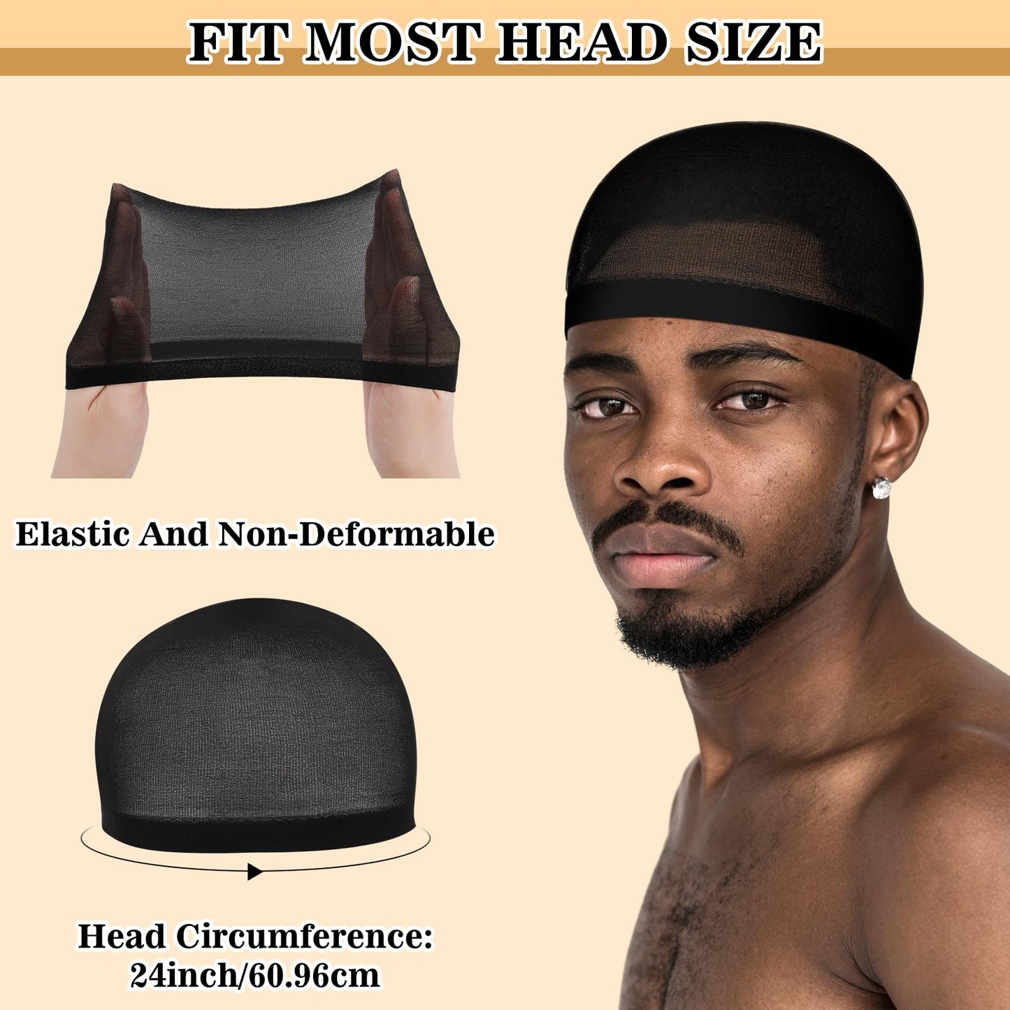 Ramede 120 Pcs Stocking Wave Cap for Men Adult Stretchy Nylon Skull Wave Lightweight Beanie Caps Waves for Man Women (Black)