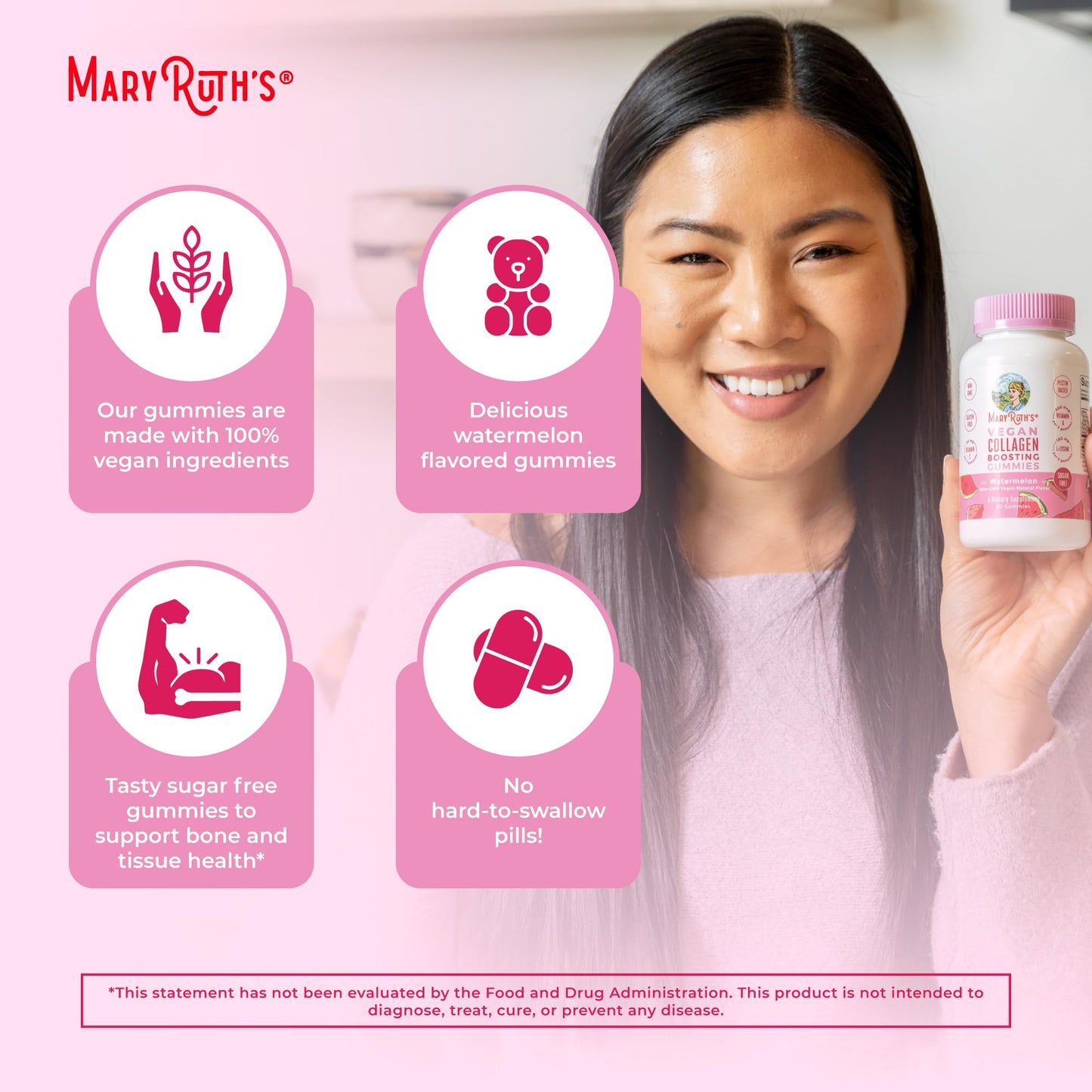 MARYRUTH'S Organics Vegan Collagen for Women & Men, Collagen Boosting Gummies, Skin Care, Lysine, Vitamin C, Vitamin A, Amla, Supplement for Hair & Skin, Vegan, Non-GMO, Gluten Free, 90 Servings