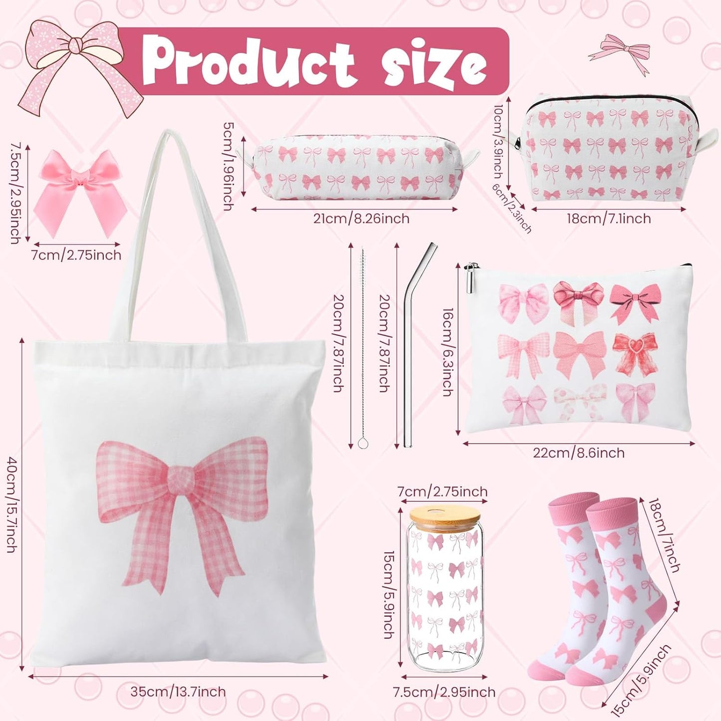Coquette Makeup Bag Set for Women - Aesthetic Canvas Tote & Glass Cups with Lids | Pink Gift Set