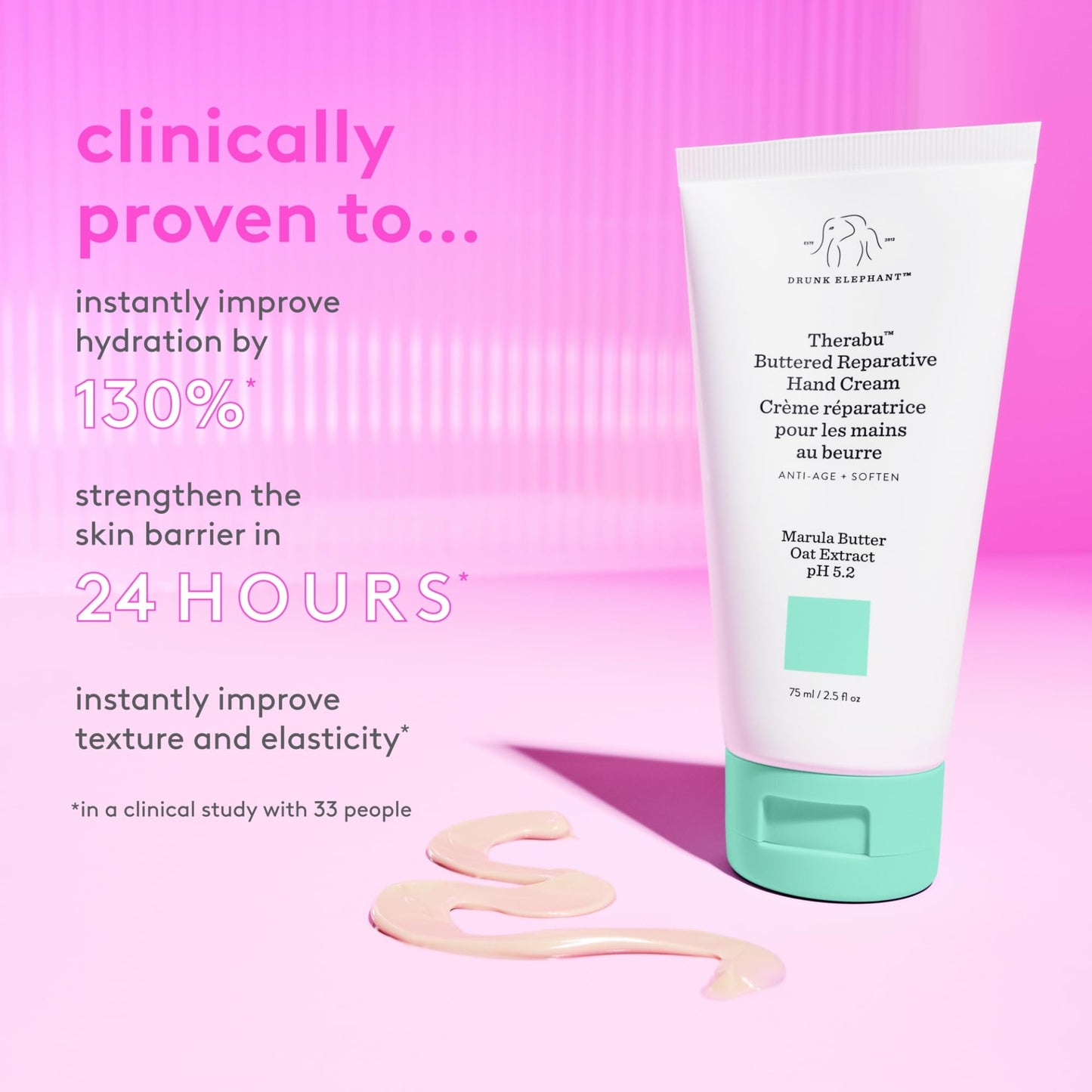 Drunk Elephant Therabu Buttered Reparative Hand Cream - 75 ml/2.5 fl oz - Hand Lotion - Clean Clinical Skincare - Cruelty-Free - Dermatologist-Tested - Free of Essential Oils, Silicones, and Fragrance