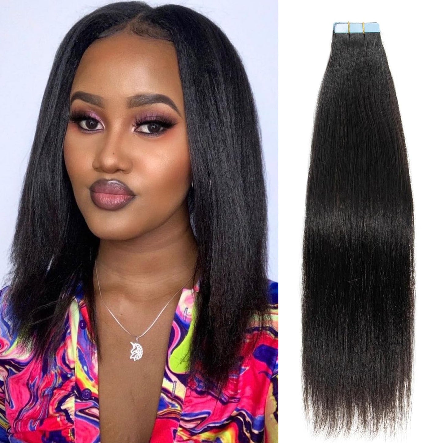 FEIPRO Light Yaki Straight Tape ins Tape in Hair Extensions Human Hair Invisible Real Remy Human Hair Seamless PU Skin Weft Soft Natural Black Hair Extension for Women Girls 12 Inch 40g 20pcs/Pack