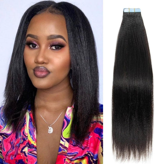 FEIPRO Light Yaki Straight Tape ins Tape in Hair Extensions Human Hair Invisible Real Remy Human Hair Seamless PU Skin Weft Soft Natural Black Hair Extension for Women Girls 12 Inch 40g 20pcs/Pack