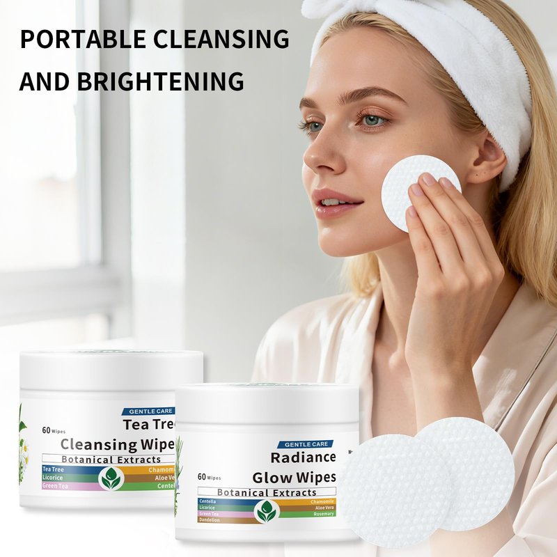 Total 120 Pcs, Glycolic Acid & Exfoliating Facial Radiance Pads & Tea Tree Oil Eyelid Wipes, Makeup Remover Wipes for Face & Eye, Lash & Face Cleansing Wipe, Toner Cotton Rounds, Pore Minimizer Pads