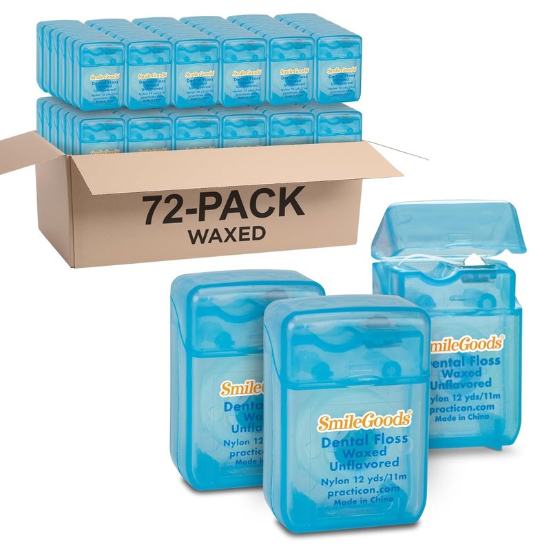 Waxed Dental Floss - Unflavored, Bulk Pack of 72 | 12 Yards Each for Effective Oral Care