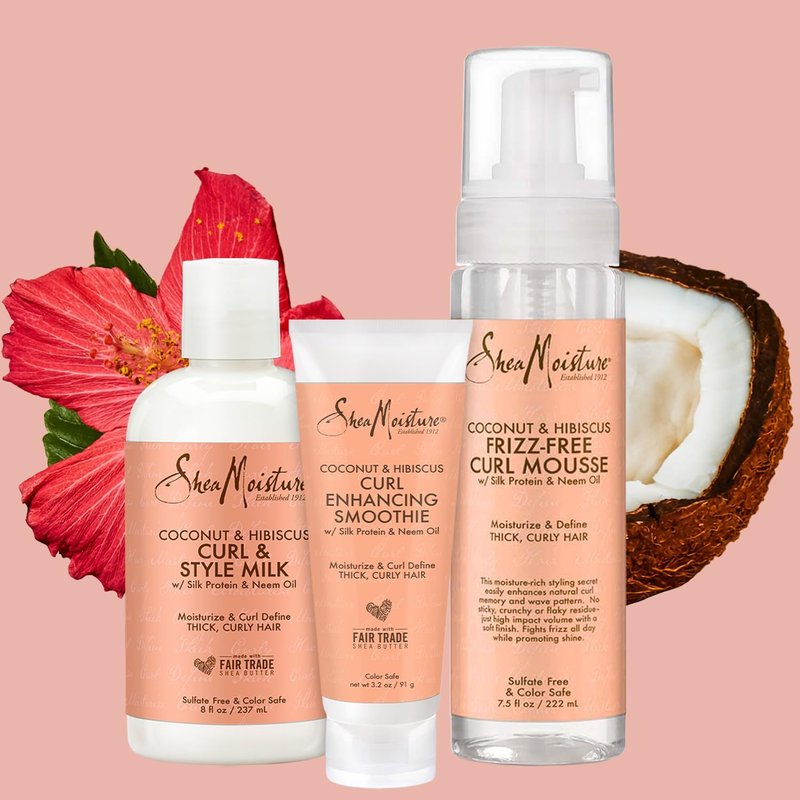 Coconut & Hibiscus Hair Care Bundle - Curl Enhancing Smoothie, Curl & Style Milk + Frizz-Free Mousse | 3-Piece Set