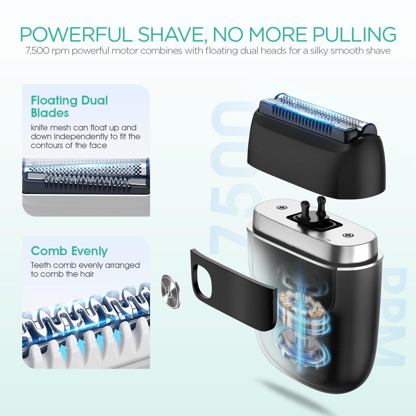 VOYOR Foil Shaver 2 in 1 Double Shavers for Men,Portable Electric Razor with Rechargeable Foil Razor Multifunction Grooming Barber Shaver IPX6 Washable Travel Shavers ER300 (Green)