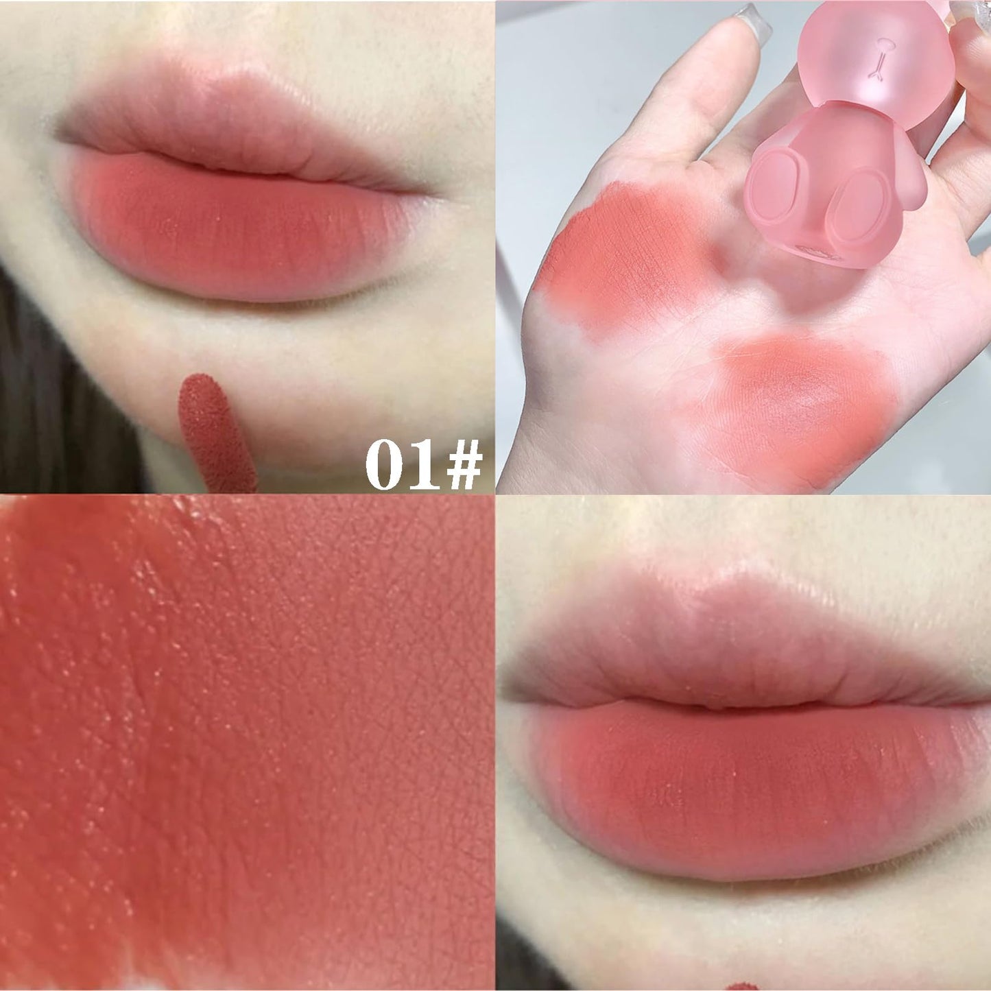 LuckNest 4 Colors Velvet Matte Liquid Lipstick set, Cute Rabbit Lip Glaze 2 in 1 Key Chain Lip Gloss Lip Stain, Waterproof Non-Stick Cup Long Lasting Lip Clay Cute Lip Makeup for Girls