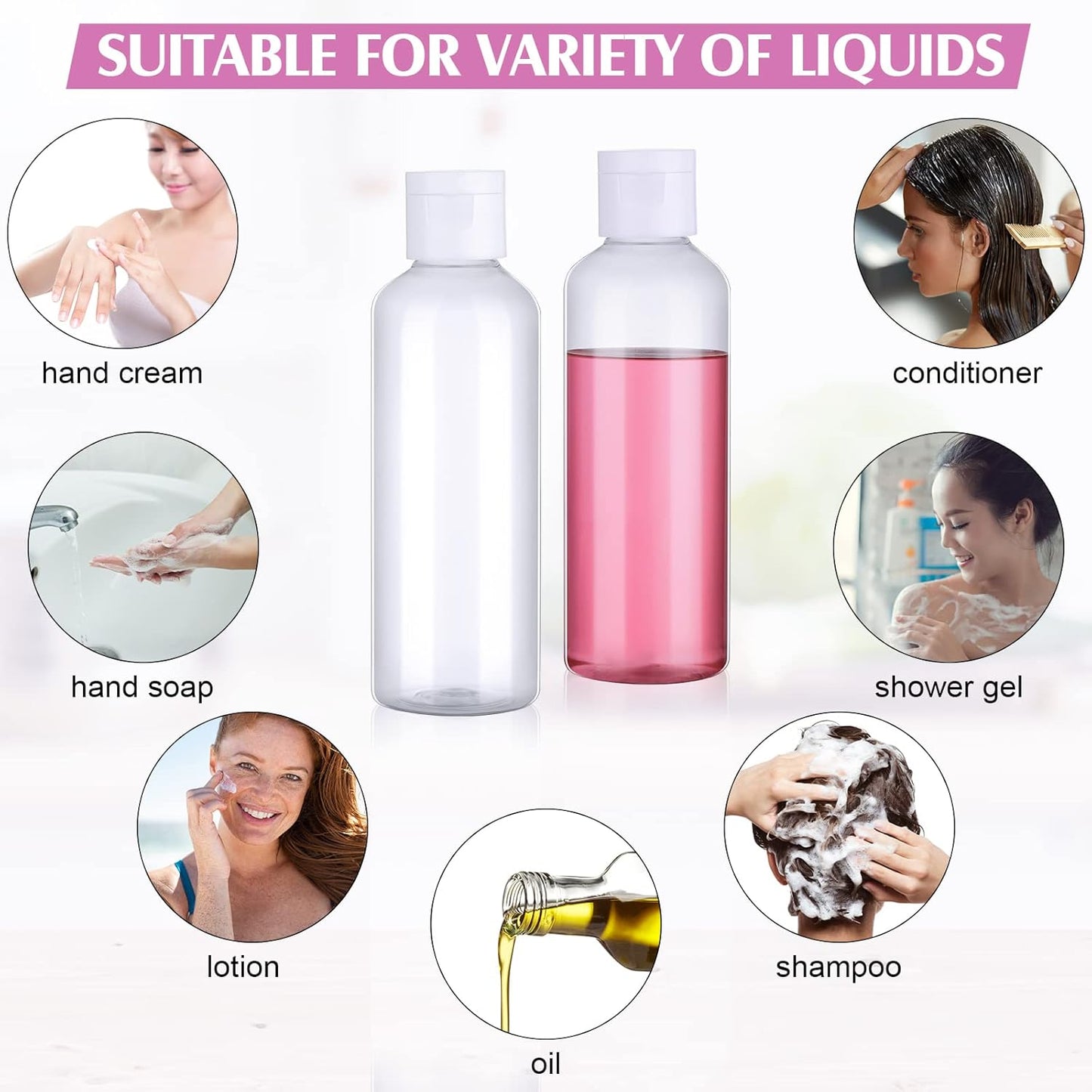 Travel Bottles - 50 Pcs 3.4 oz TSA Approved Leakproof Plastic Containers | Clear Refillable Bottles for Toiletries & Liquids