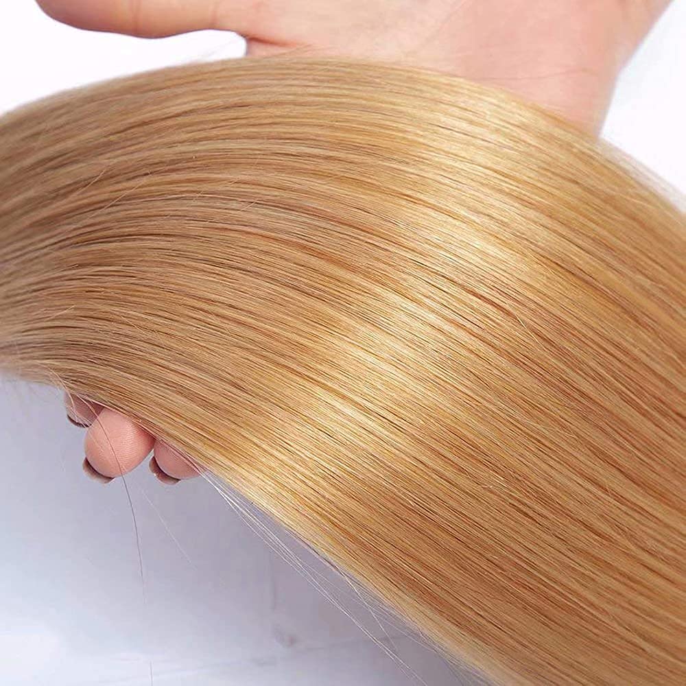 Honey Blonde Straight Bundles Human Hair T1B/27 Ombre Bundles Double Weft Brazilian Human Hair Sew-In Weave Extensions 10 12 14 Inch（Black Ombre Honey Blonde）