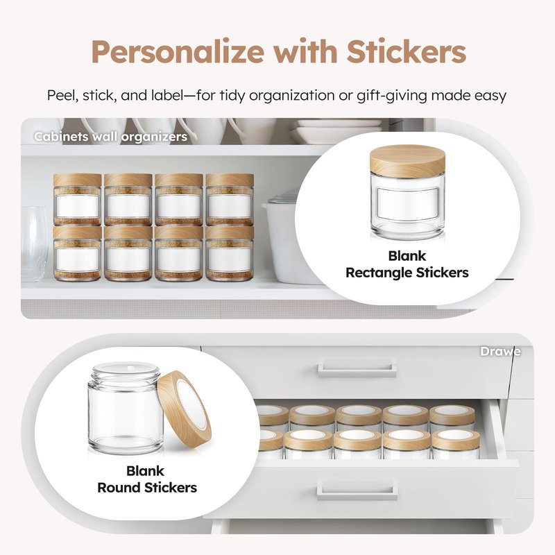 4 oz Glass Jars with Lids, 24 Pack Clear Small Glass Jars with Woodgrain Lids Leakproof Round Airtight Empty Cosmetic Travel Containers with Inner Liners For Lotions Powders and Candle Making