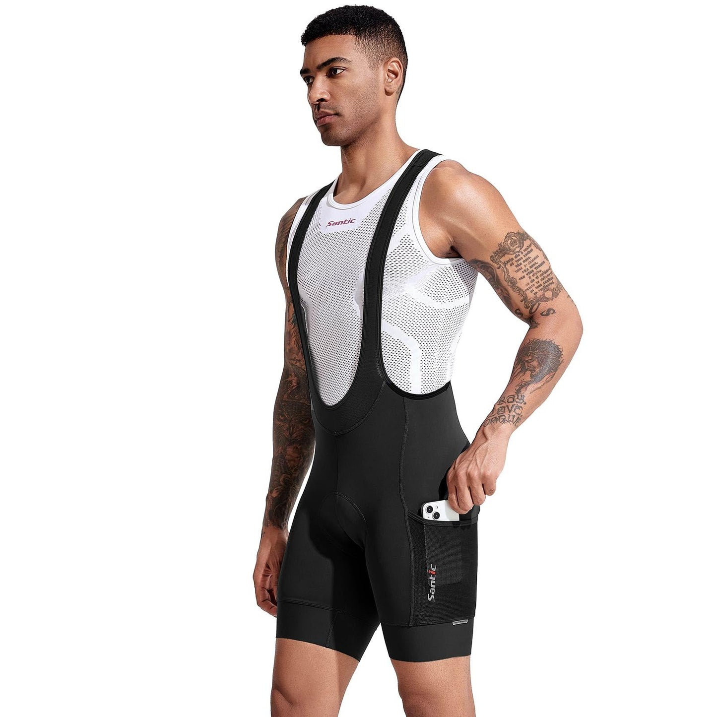 Santic Men's Cycling Bibs Shorts Cycle Wear Tights 4D Padded Road Bike Bicycle Shorts with Pocket Blue