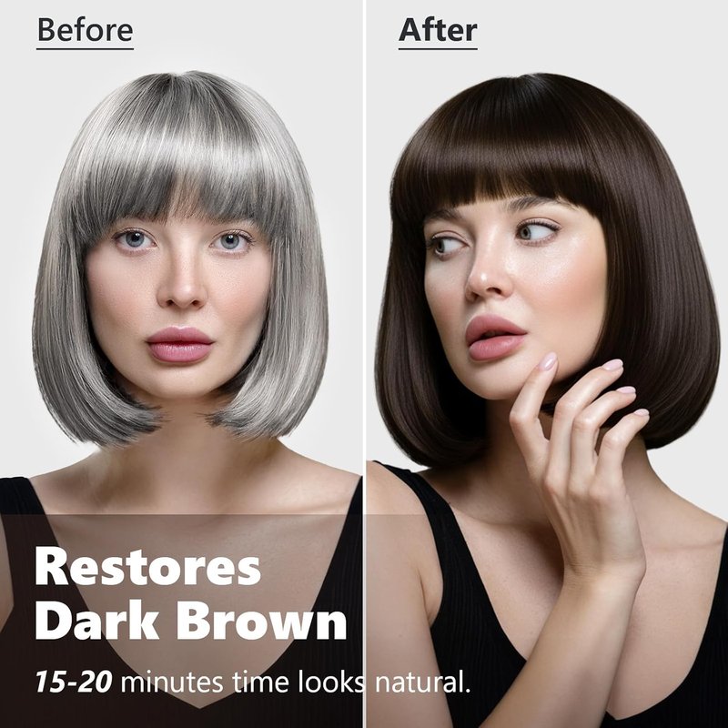Dark Brown Hair Dye Shampoo - 3 in 1 Gray Hair Coverage for Men & Women | Nourishing Formula