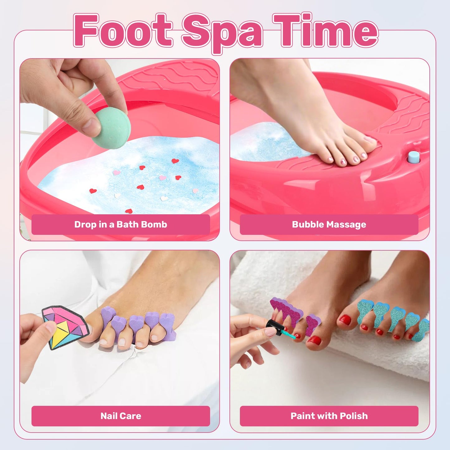 Kids Foot Spa Kit - Kids Spa Day Kit for Girls 4-12 Years. - Pedicure Foot Spa, Girls Spa Set Nails Art Salon Girl Stuff - Parties & Christmas Birthday Gifts for 7 8 9 10-12 Year Old Girl Gifts