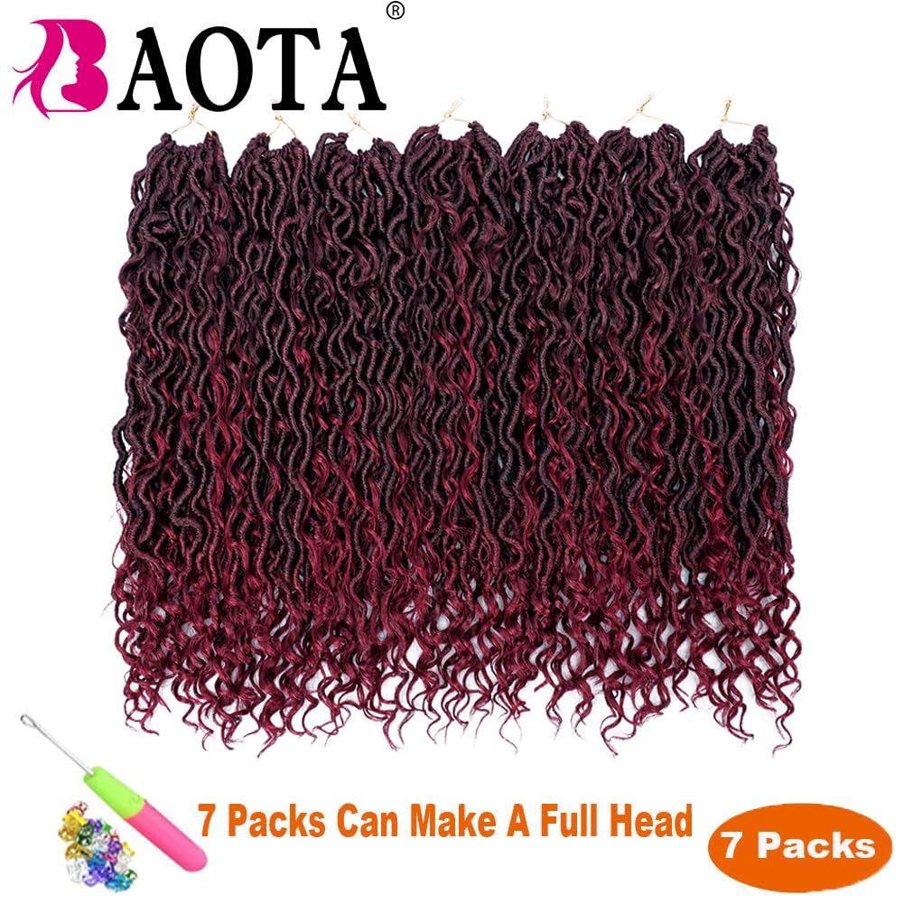 14 Inch Faux Locs Crochet Hair Goddess Locs Crochet Hair for Women Black Color Pre-Looped River Locs with Curly Ends 7 Packs (1B#)