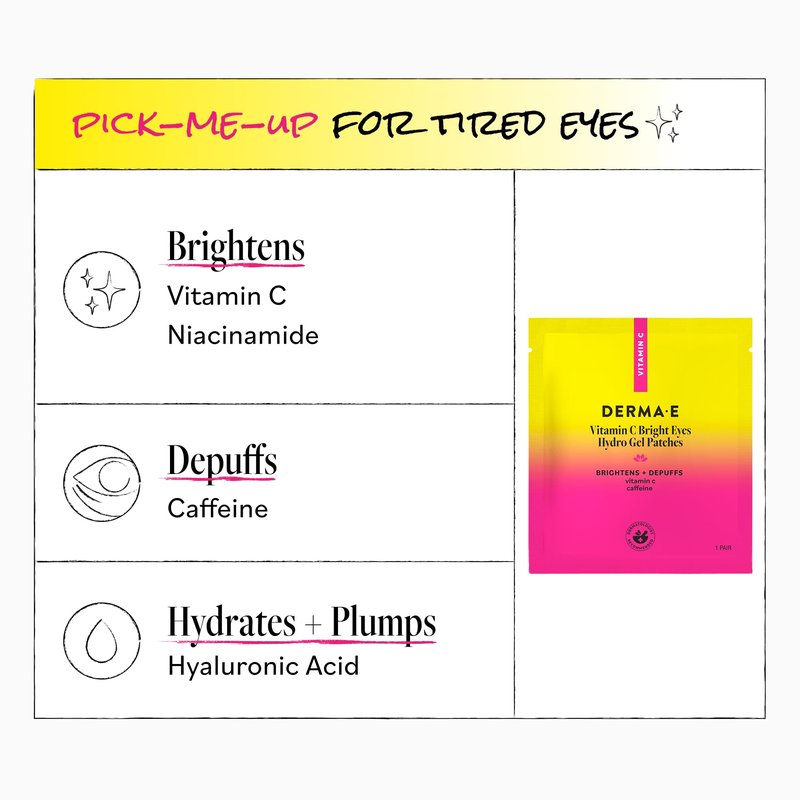 Derma E Vitamin C Bright Eyes Hydro Gel Under Eye Patches for Dark Circles (10 Ct, 5 Pairs) Allantoin, Caffeine & Vitamin B3, Eye Patches for Fine Lines, Wrinkles, Dark Circles & Puffy Eyes