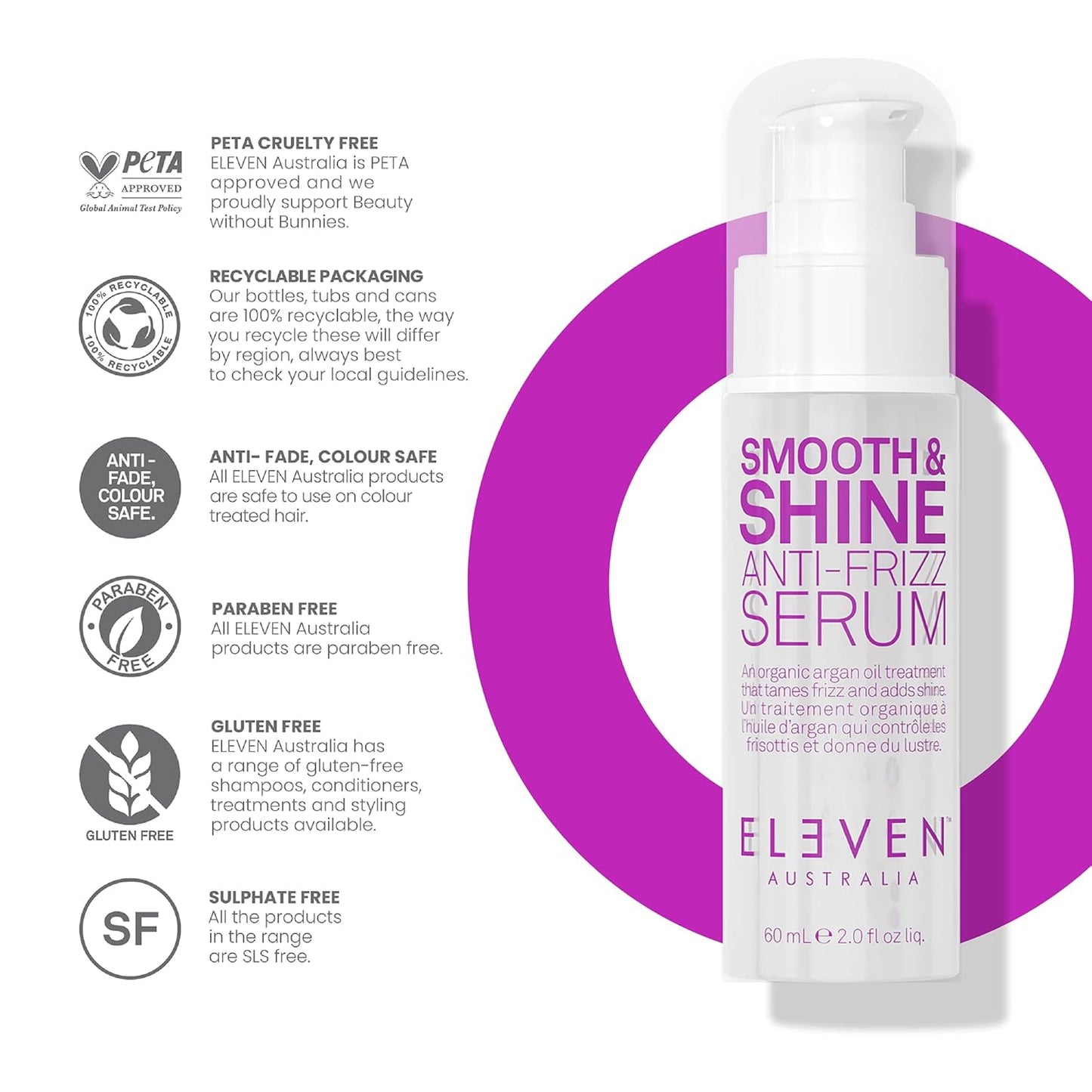 Smooth & Shine Anti-Frizz Serum | Lightweight Hair Care for Men & Women - Tames Frizz, Adds Shine - 2 fl oz