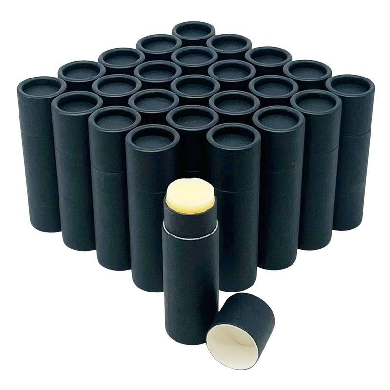 GreenWay 0.15oz / 4.25g Kraft Paperboard Lip Balm Tubes with Lids - 25 Pack Lip Gloss Tubes Refillable DIY Cosmetic Containers – Extra Thick Push-Up Bottom Lip Balm Containers - Black