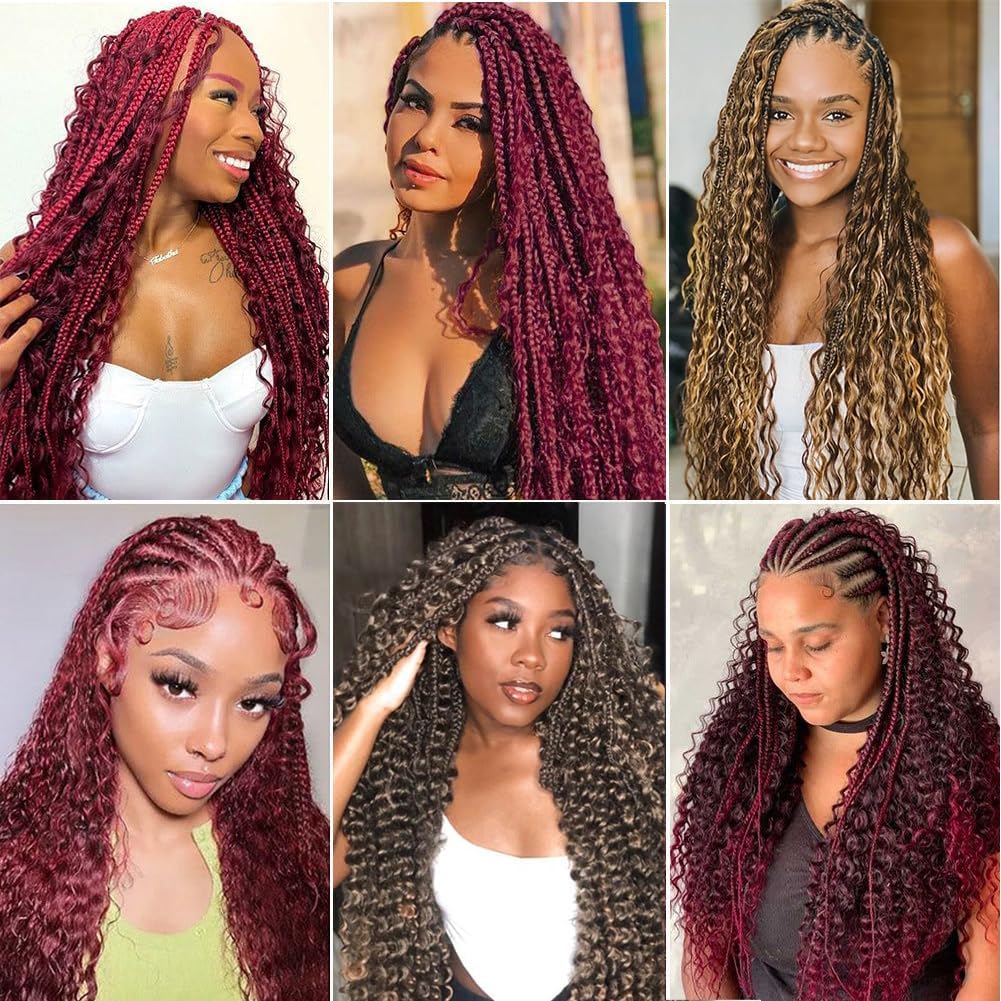 Human Braiding Hair - 150g Deep Wave Curly Extensions for Boho Braids | 24 Inch, 99J Burgundy Color
