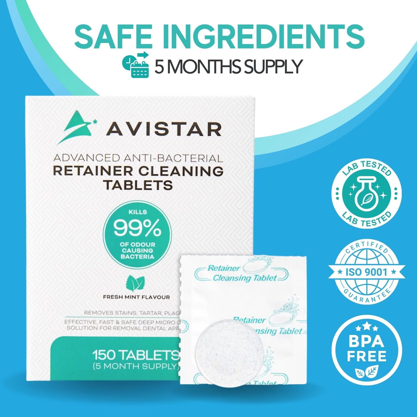Retainer & Mouth Guard Cleaner Tablets - Mint Flavor Retainer Cleaner Tablets & Invisalign Cleaner - Denture Cleaning Tablets, Denture Cleaner, Aligners, Night Guard, Mouthguard Cleaners - 300 Count