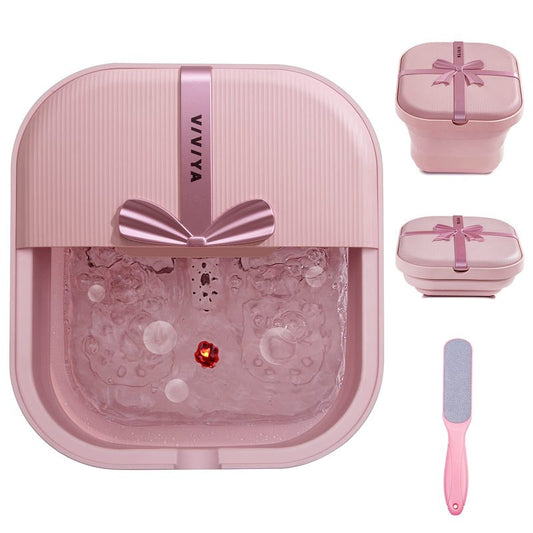 VIVIYA Collapsible Foot Bath Spa with heat and Massage Rollers, Foldable Foot Soak Tub with Bubbles Jets and LED light, Pedicure Foot Spa Massager with Foot Scrubber for Home Use (White)