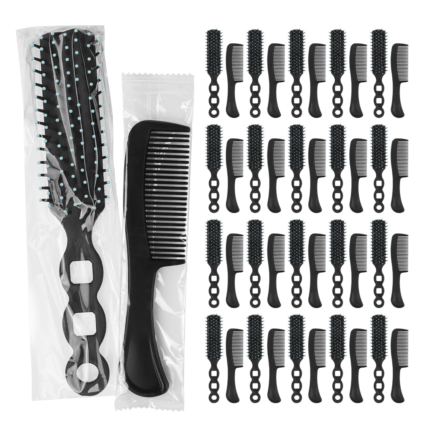 Gisdo 50 Pcs Hair Brush Combs Set in Bulk for Homeless Individually Wrapped Curly Thick Long Smoothing Hair Brush Detangling Hairbrush for Women Kids Hotel Homeless Nursing Charity (Black)