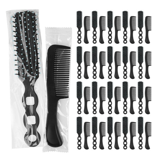 Gisdo 50 Pcs Hair Brush Combs Set in Bulk for Homeless Individually Wrapped Curly Thick Long Smoothing Hair Brush Detangling Hairbrush for Women Kids Hotel Homeless Nursing Charity (Black)