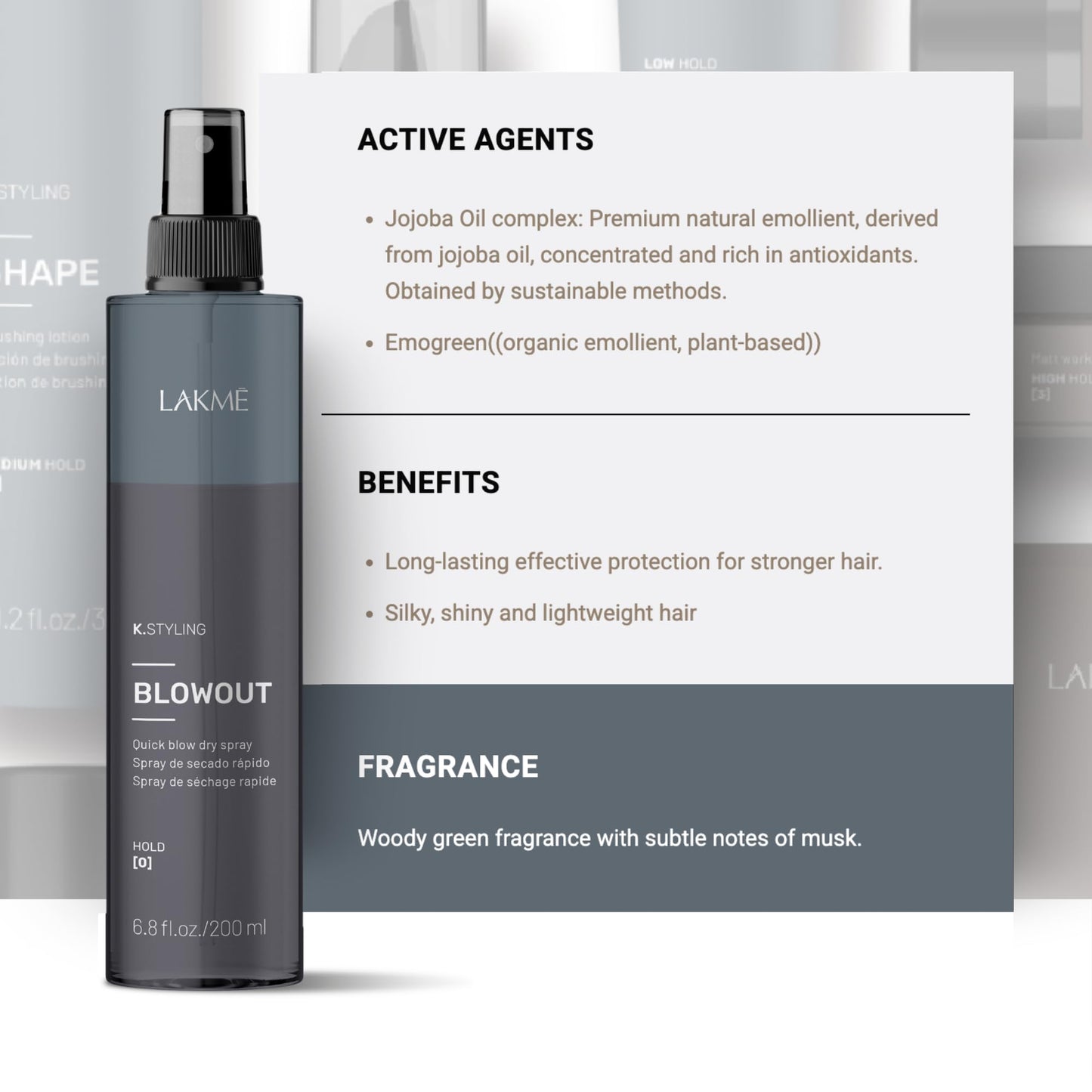 Lakmé K.Styling Blowout Blow Dry Spray, Dry Heat Protectant Spray for Hair, Frizz Control, 6.8 Fl Oz