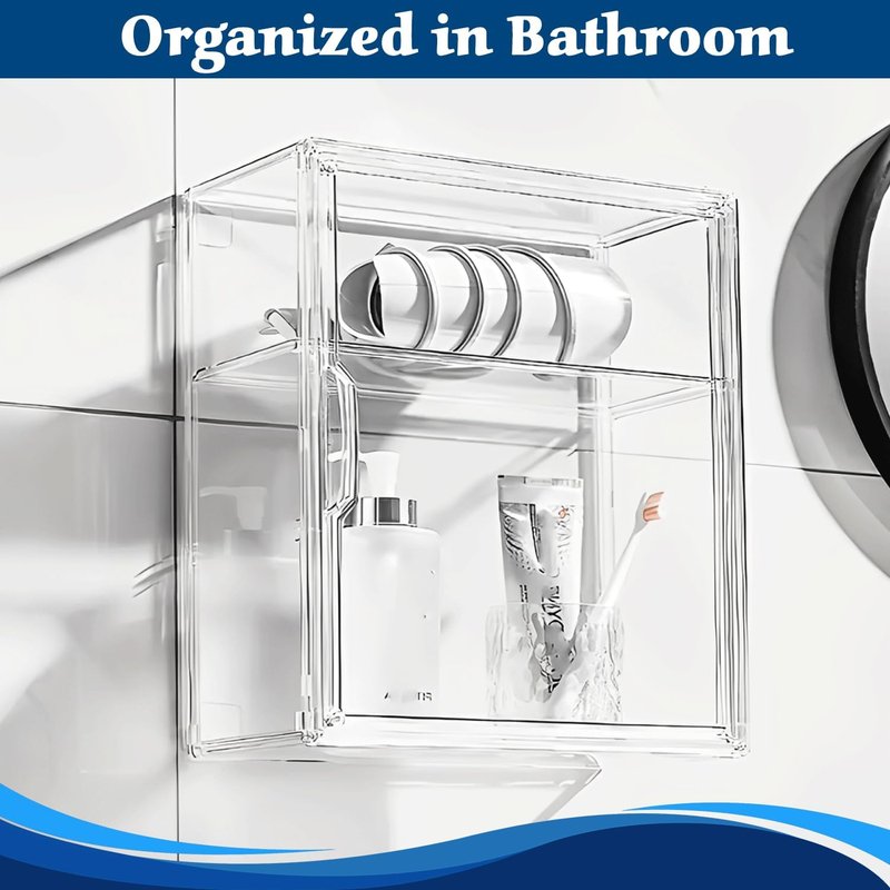Acrylic Display Case - 2 Pack with Magnetic Door & Adjustable Dividers | Stackable 3-Tier Organizers