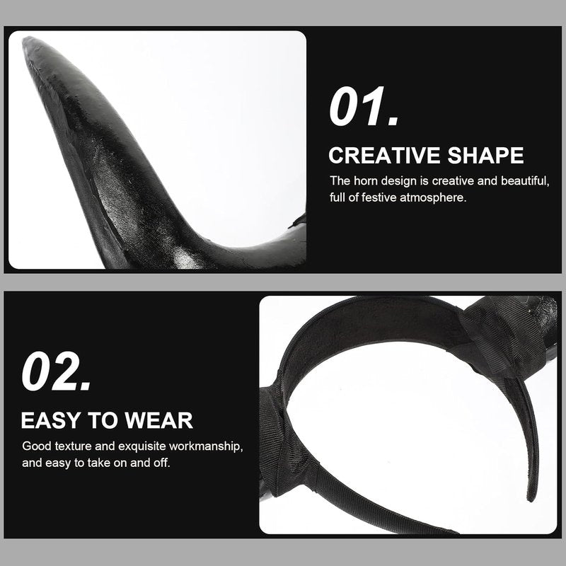 Horn Headband - Black Devil Ox Horn Costume Accessory for Halloween | Unisex Party Headpiece