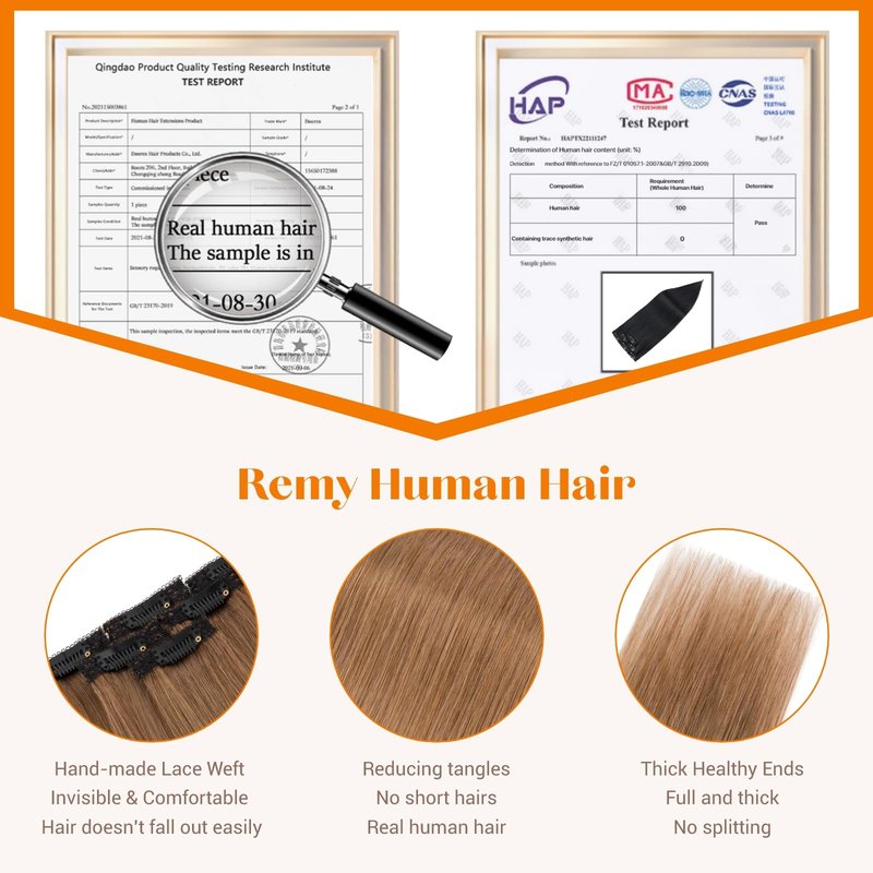 TESSHAIR 6PCS Clip in Hair Extensions Real Human Hair Short Clip in Extensions for Women Short Straight Hairpieces to Add Volume and Highlights 16 Inch Light Brown