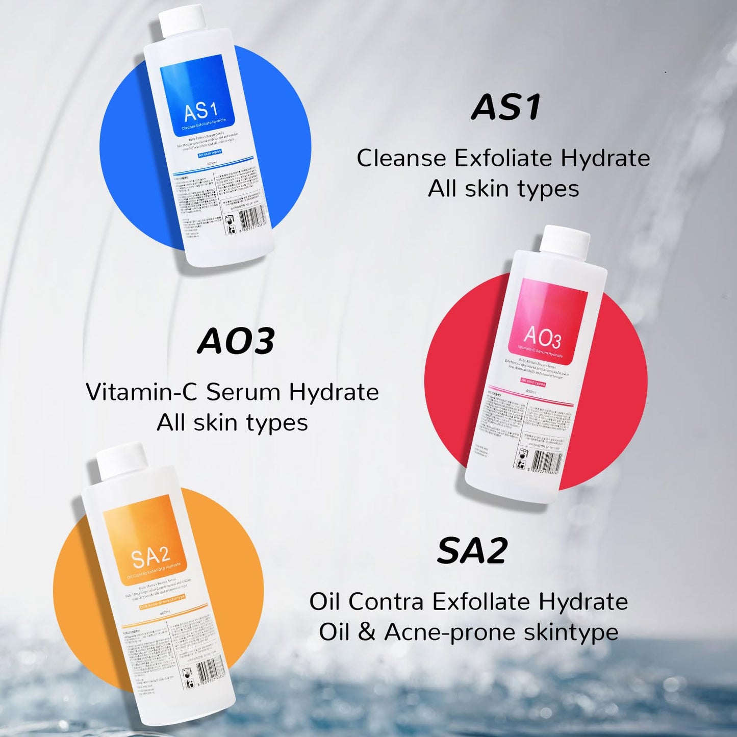 Elvenstars Hydrate Solution for Facial Machine Hydrogen Oxygen Professional, AS1 SA2 AO3 Solution Serums for Hydration Face Cleaning, Face Skin Care, Hydrating, Exfoliate 400ml/6pcs