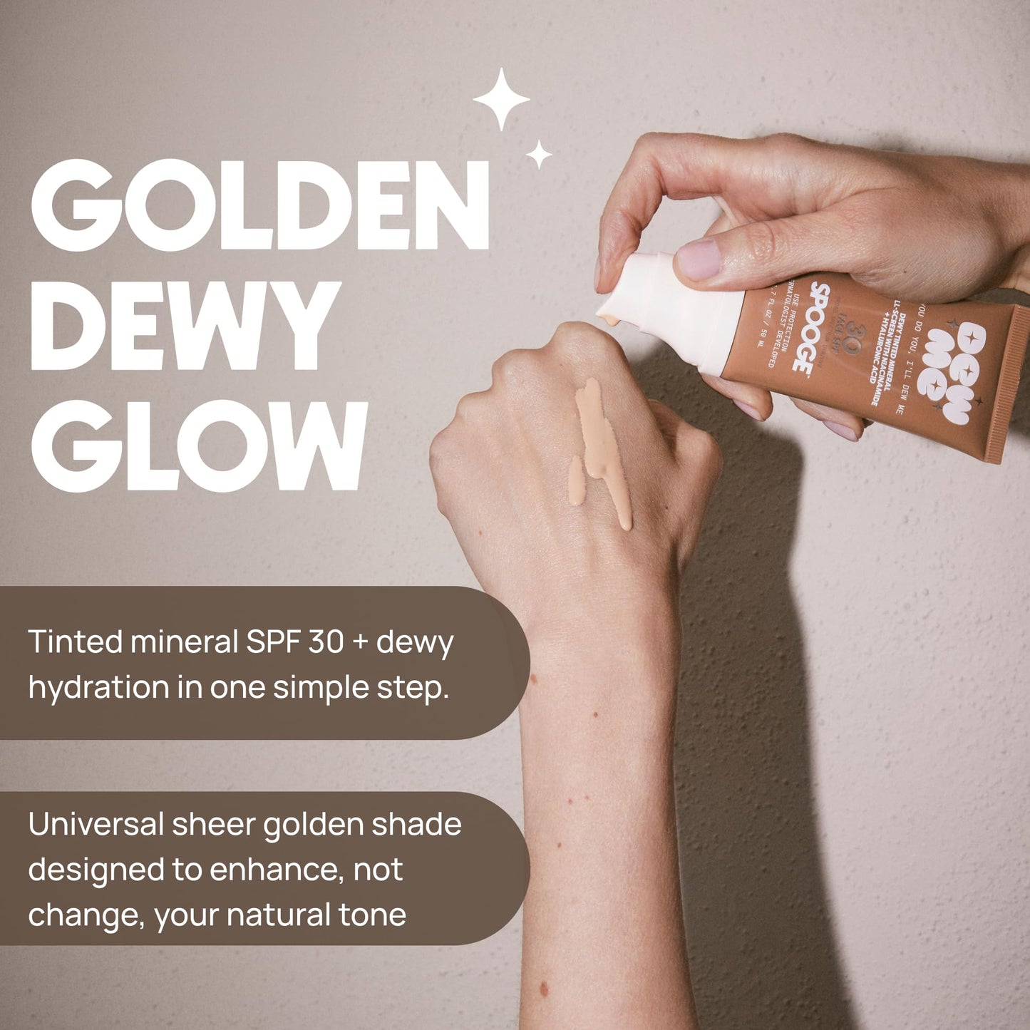 Spooge Dew Me | Tinted Mineral Sunscreen SPF 30 | Zinc Oxide Sunblock | Tinted Sunscreen For Face & Body | Golden Glow Dewy Finish | Dermatologist Developed Formula | Reef Safe Sunblock | 1.7oz