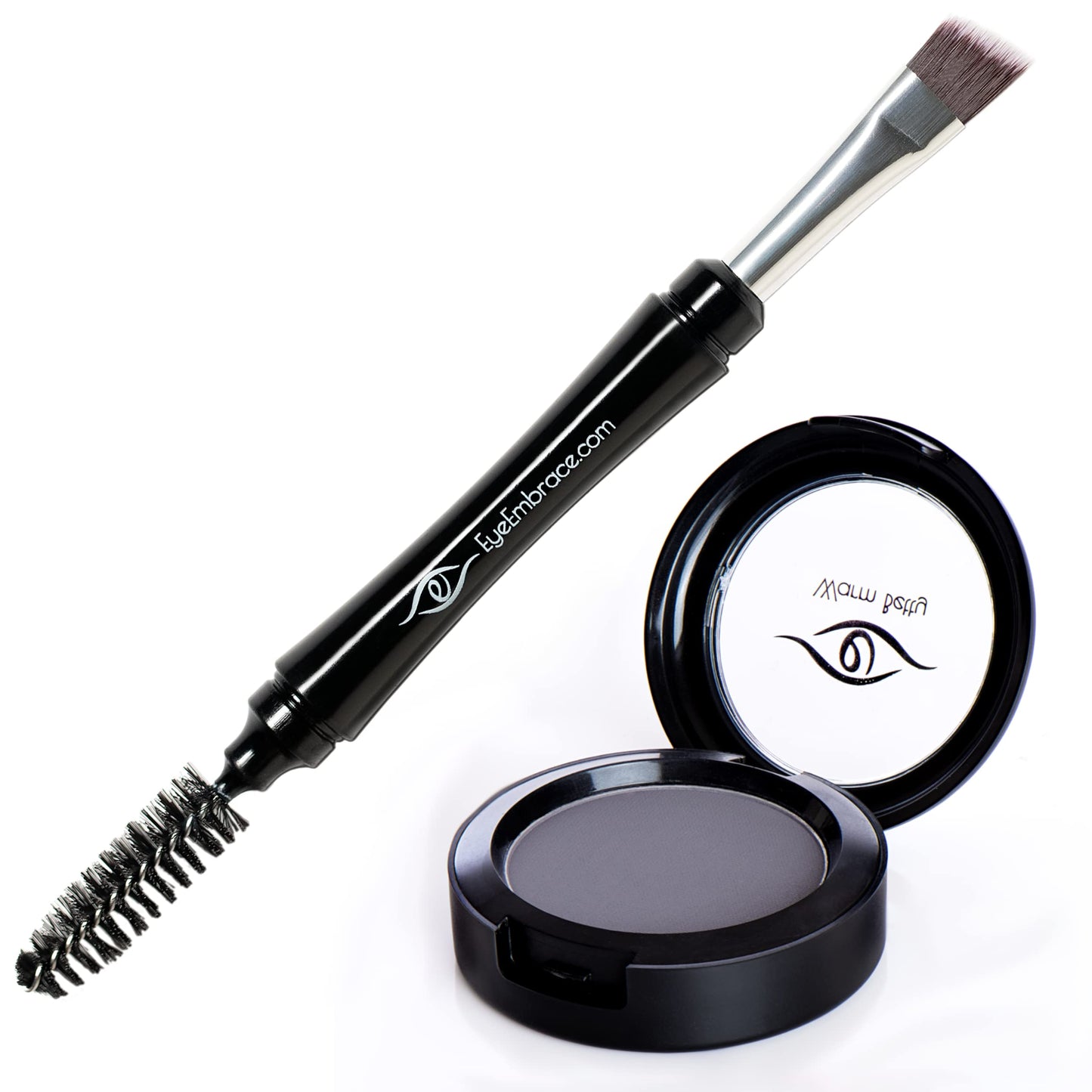 Eye Embrace Warm Betty Light Gray Eyebrow Powder & Pro Grip Angled Brow Brush Bundle - Waterproof, Cruelty-Free