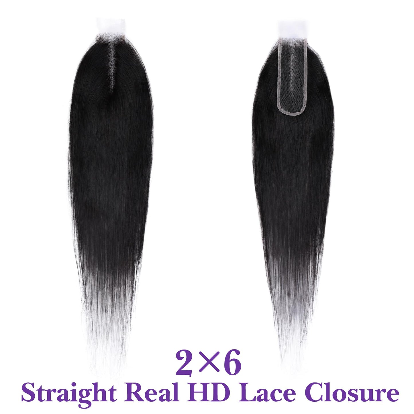 2x6 HD Lace Closure 18 Inch, SKINLIKE 0.095mm Ultra-thin Invisible Real Swiss Lace Closure Only,Straight RAW Virgin Human Hair Single Knot Pre-Plucked with Baby Hair
