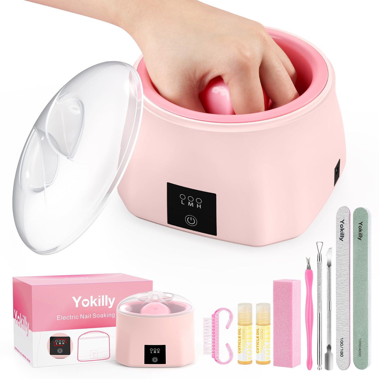 Yokilly Nail Soaking Bowl Heated: Three-Level Temperature Control Nail Soak Off Bowl for Nail Enthusiasts Beginner - Electric Manicure Nail Remover Bowl 50% Faster for Home Salon (Pink)