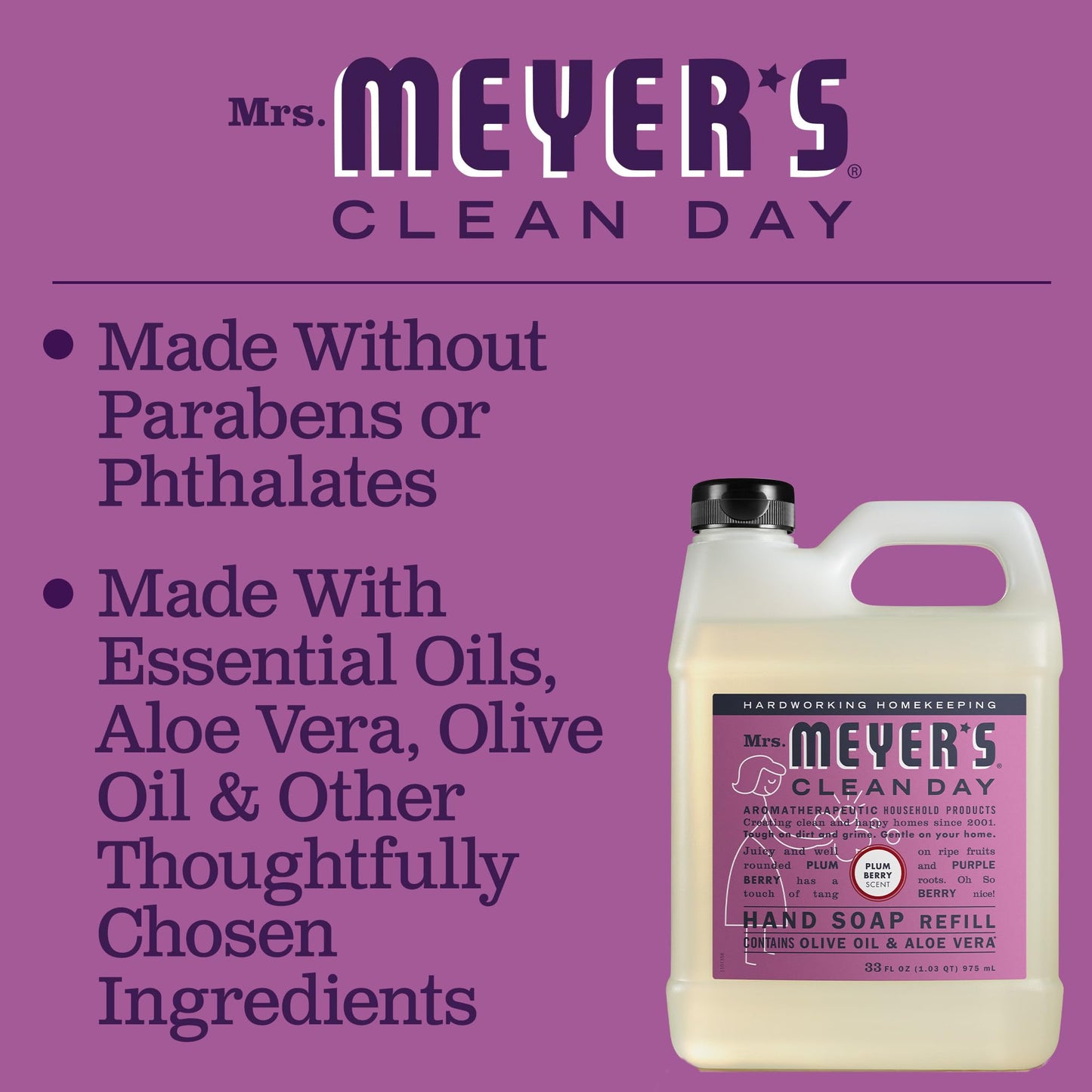 Mrs. MEYER'S CLEAN DAY Plum Berry Scent Hand Soap Refill 33 Fl Oz (Pack of 4)