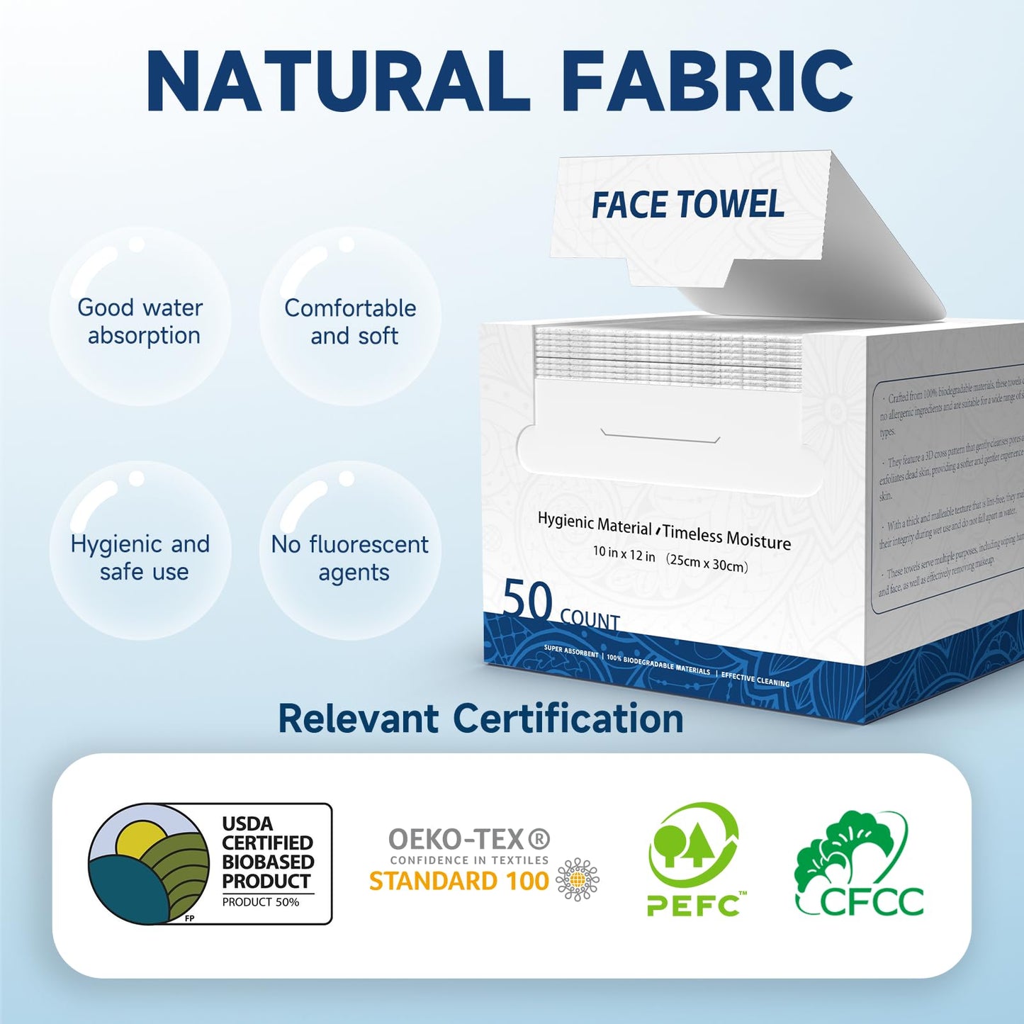 Face Towels, 10” x 12”, Thick Soft and Absorbent, Face Towelettes Disposable Biodegradable for Sensitive Skin, Makeup Remover, Travel, Cleansing, 150 Count（ 3 PACK ）