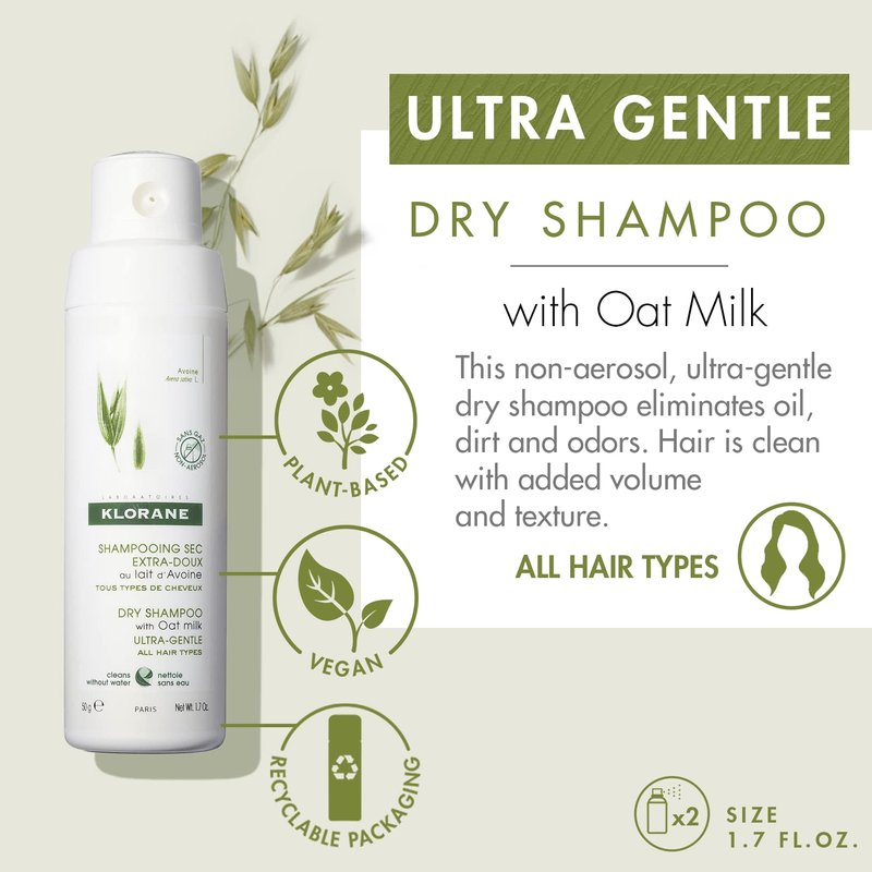 Klorane - Dry Shampoo Powder With Oat Milk - Eco Friendly Non-Aerosol Formula - Gentle Formula Instantly Revives Hair - Paraben & Sulfate-Free - 2 x 1.7 oz., 2 ct.