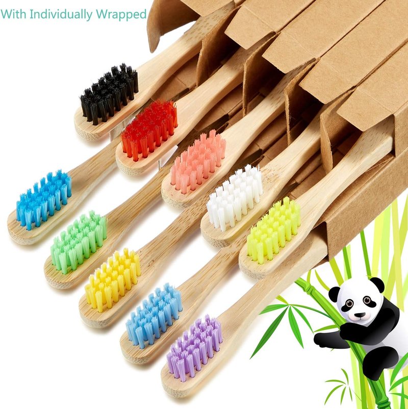 Kids Bamboo Toothbrush Set - 10 Natural Soft Bristle Wooden Brushes for Toddlers & Adults | BPA-Free, Eco-Friendly Travel Size