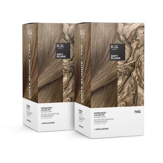 IGK Permanent Hair Dye Color Kit Set of Two | 7VG Dirty Blonde - Dark Beige Blonde | 100% Gray Color Coverage + Strengthen + Shine | Ammonia Free