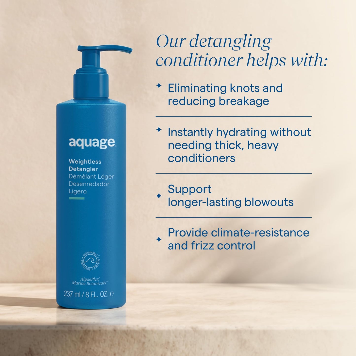 Aquage Weightless Detangler - Detangling Conditioner for Women - Provides Lightweight Hair Hydration & Removes Tangles - Enhances Volume and Shine for Fine, Thin Hair (8 oz)