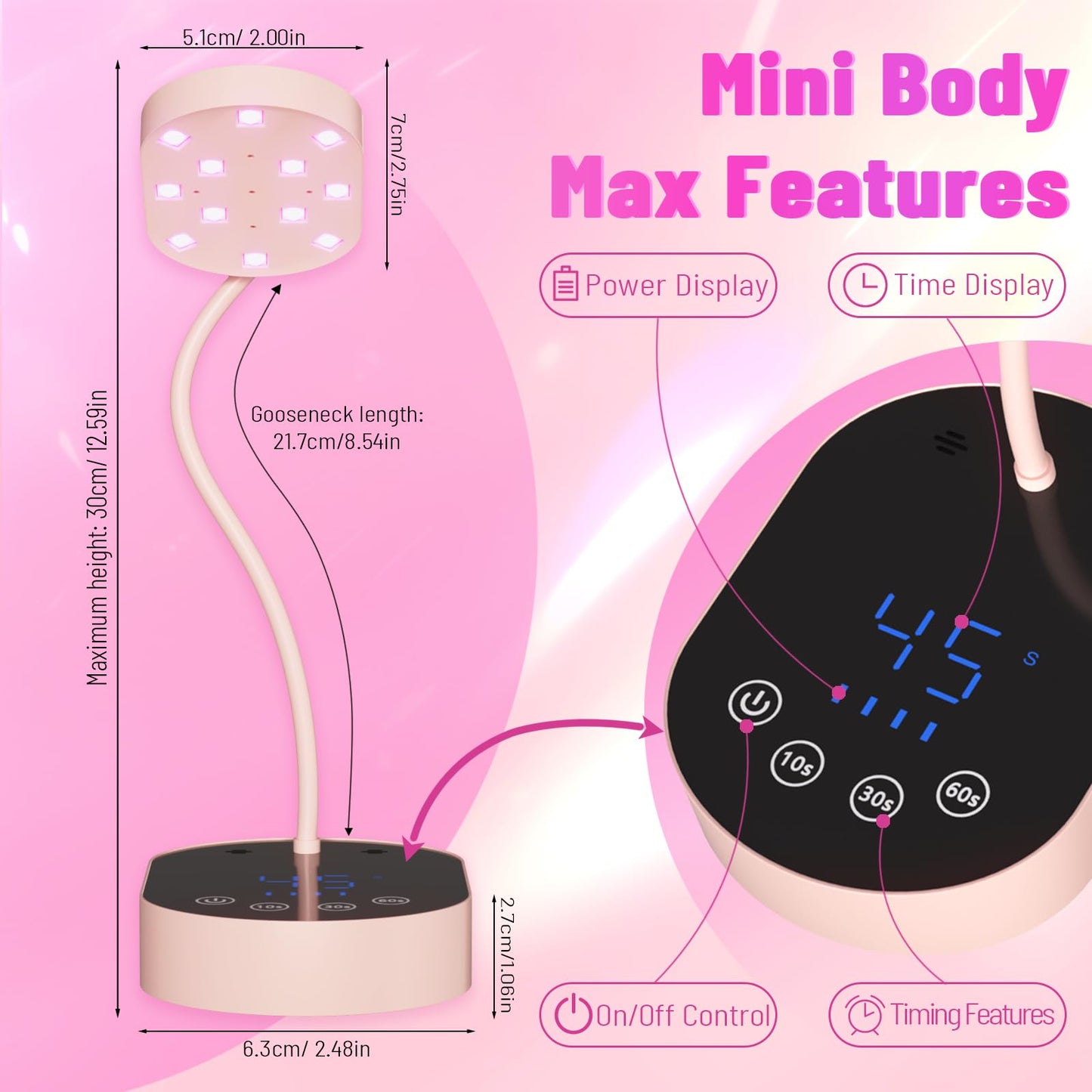 TCHMCITY Flash Cure lamp, 36W Mini Cordless Gel x Nail Lamp Flash Cure, Auto Sensor Gooseneck Portable USB Gel Nail Dryer U V Light with 3 Timers and LCD Display for Home DIY