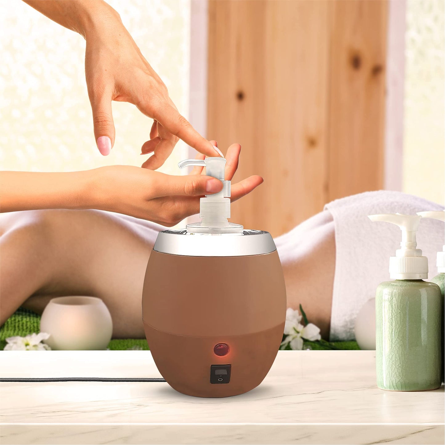 Massage Oil Warmer Bottle by AMETHYST LAKE, Bottle Warmer Dispenser Heater,1 Bottle Warmer for Oil, Lotion & Cream, Oil Heater Beauty Salon Treatment Equipment.