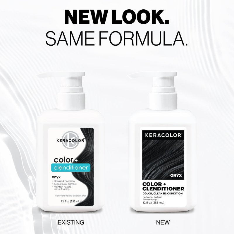 Keracolor Color + Clenditioner 3-in-1 Color-Depositing Conditioner, Gently Cleanses & Conditions, Semi-Permanent Onyx Hair Color, 12 Fl Oz