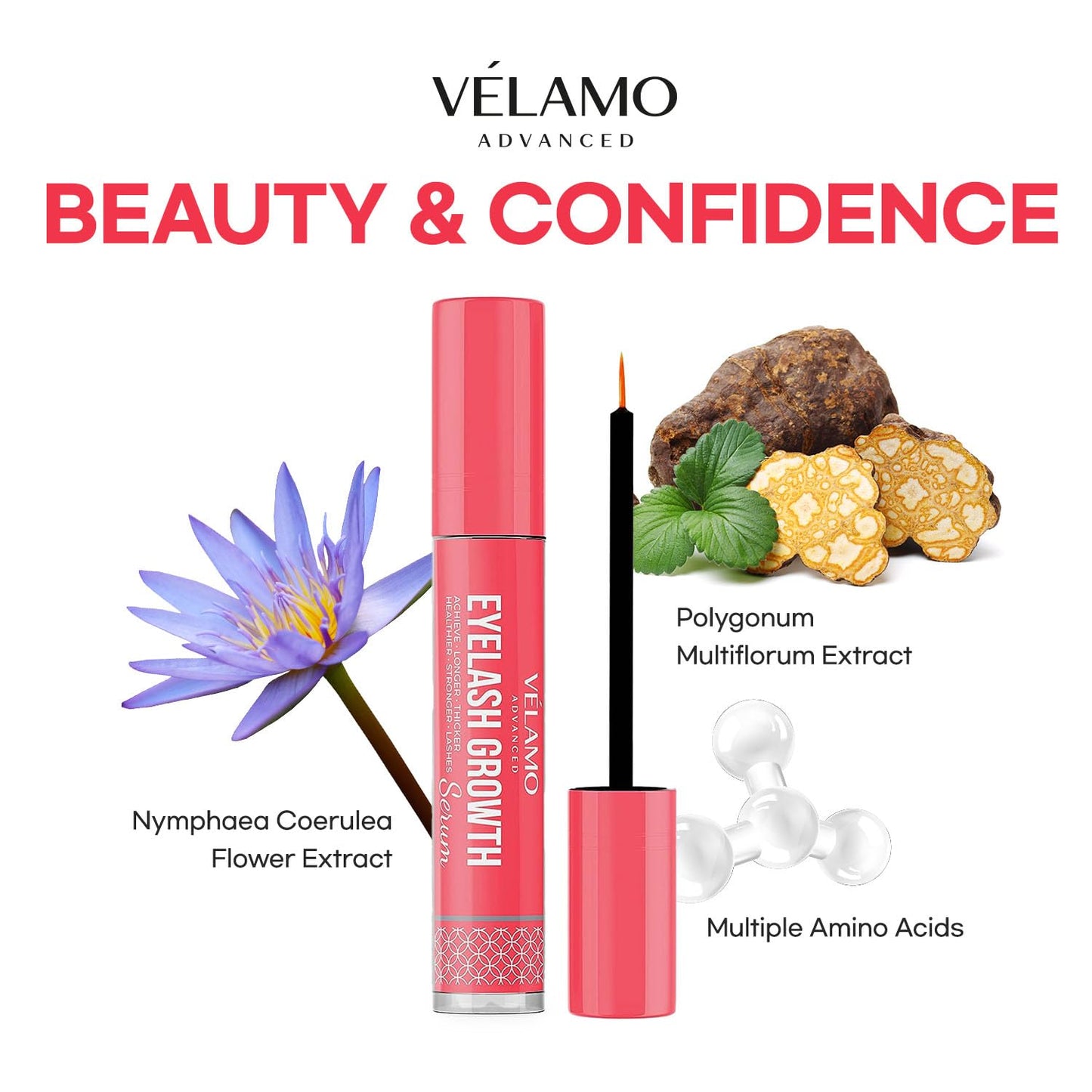 Eyelash Growth Serum - Natural Formula for Longer, Fuller Lashes | Vegan & Cruelty-Free, 5mL, 6-Month Supply