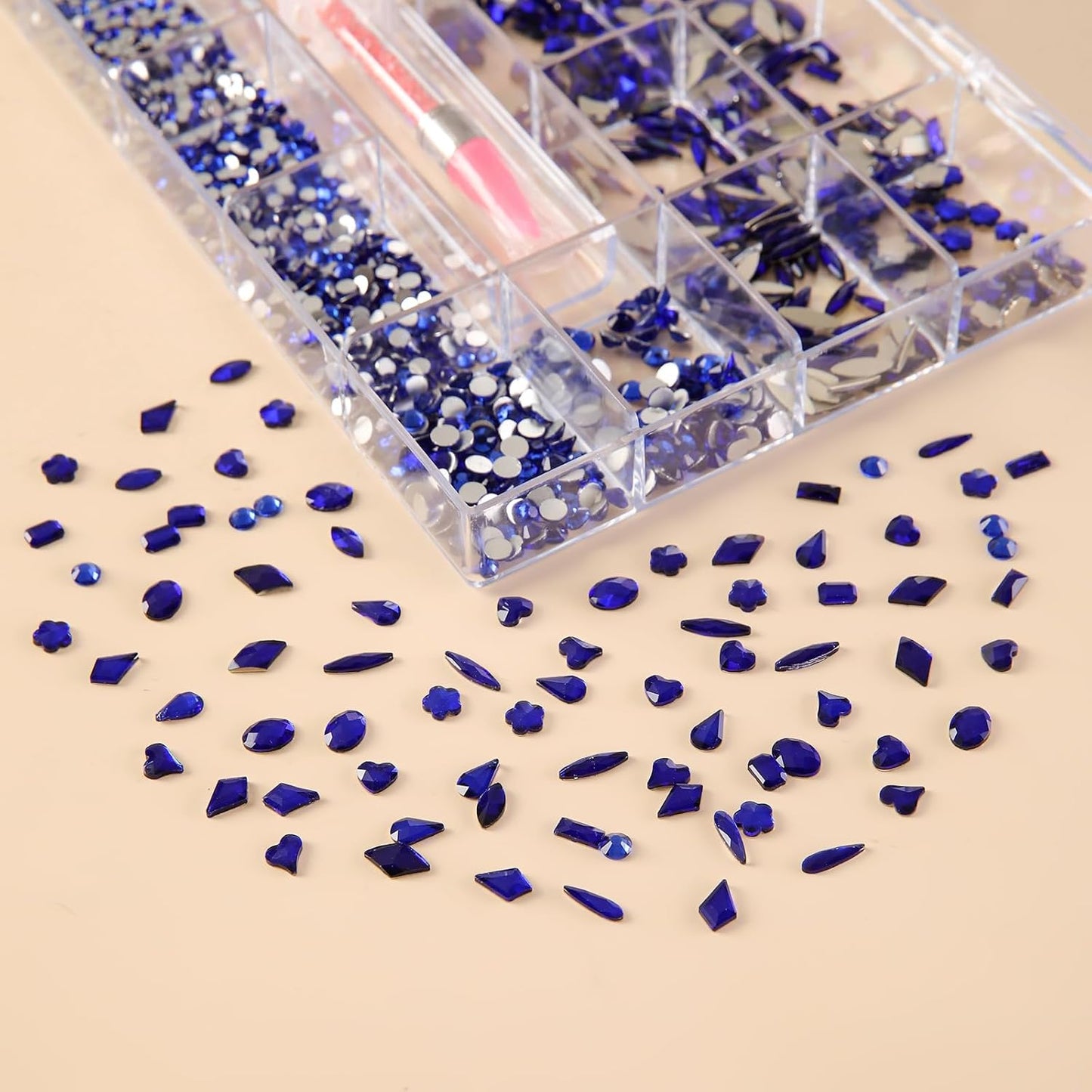 4500 Mixed Flat Rhinestones & 600 Dark Blue Diamond Crystals for Nail Art & DIY Crafts